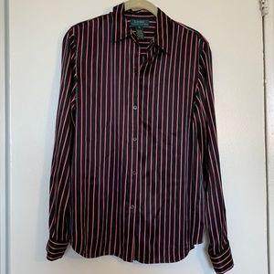 Lauren Ralph Lauren Long Sleeve Stripe Silk Blouse